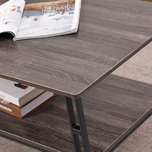 Cocktail Coffee Table Vintage Grey with Storage Shelf - Bizzoelife 42 Inches Industrial Tea Table Rustic for Living Room