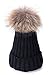 BingGe Womens Girls Winter Fur Hat Real Large Raccoon Fur Pom Pom Beanie Winter Hats