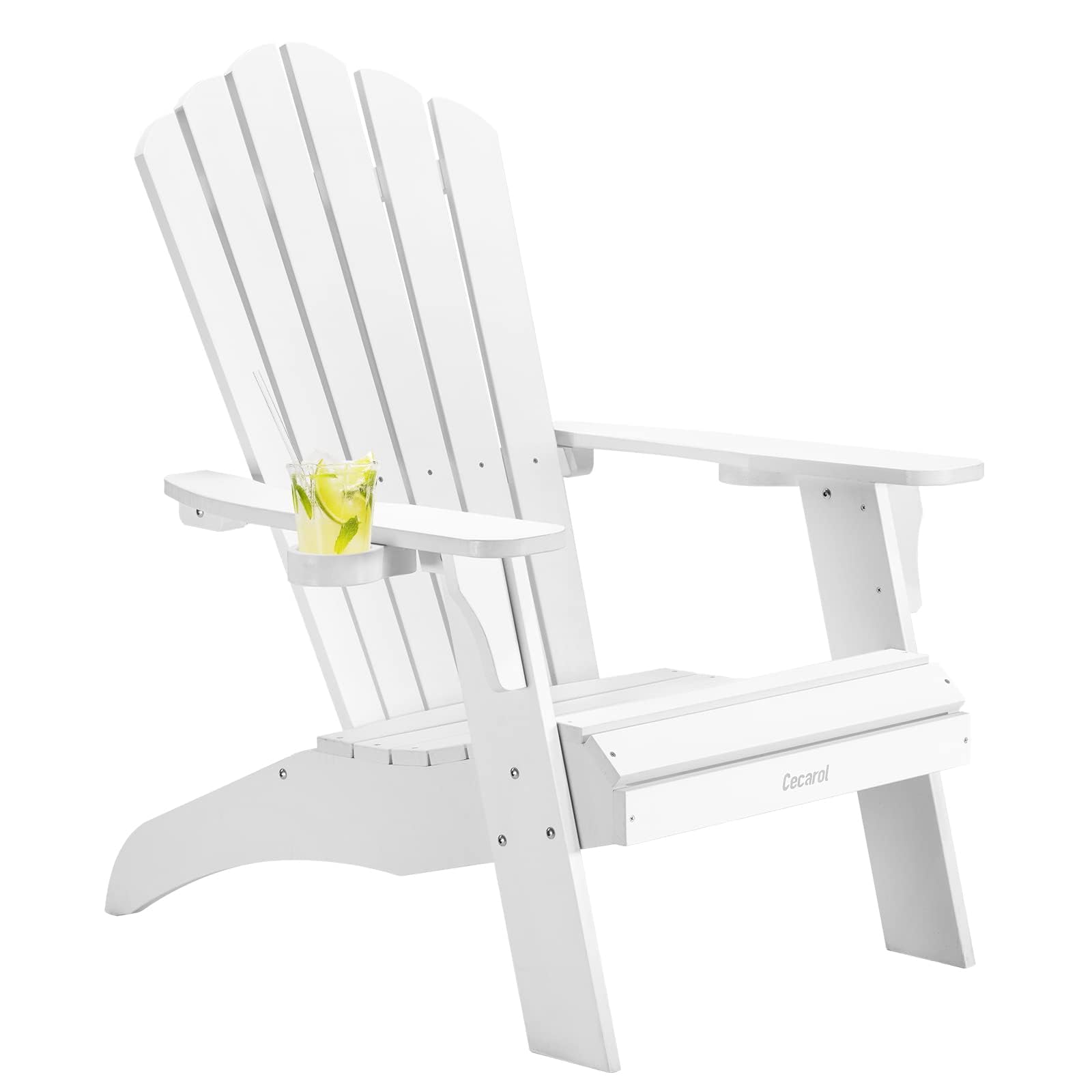 Cecarol Oversized Adirondack Chair Plastic, Outdoor Fire Pit Chair with Cup Holder, Adirondack Patio Chair Weather Resistant for Outside, Porch, Lawn, Garden- AC01, White