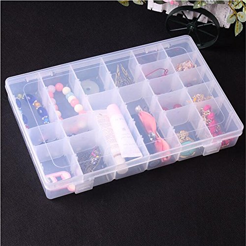 Gospire 36 Grids Clear Plastic Jewelry Box Organizer Storage Container with Removable Dividers