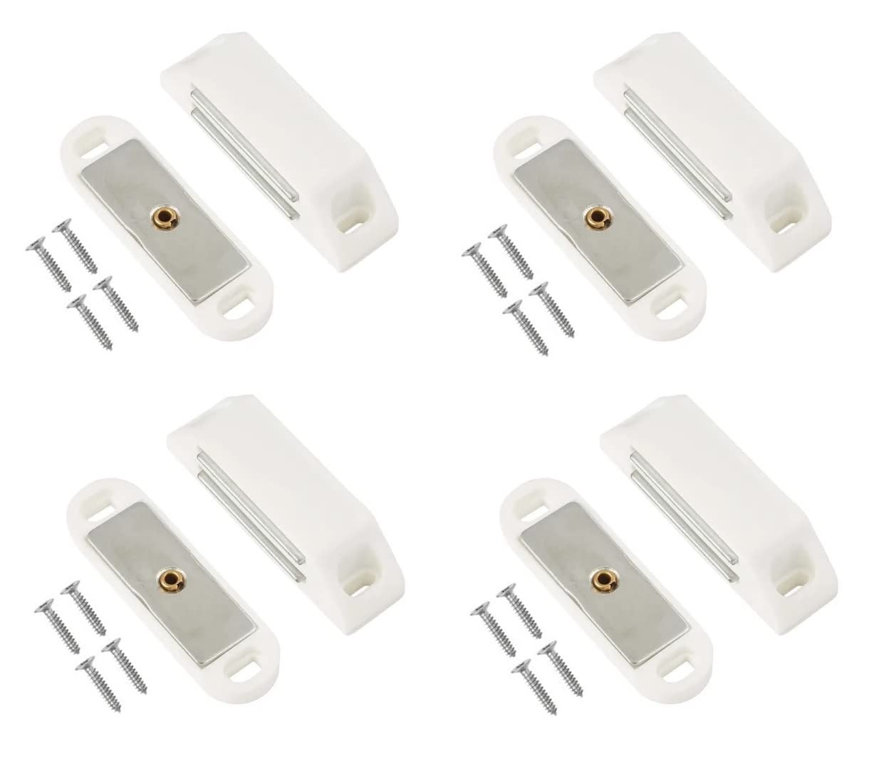 TERF® Heavy Duty White Magnetic Door Catch Closer 60mm With Fixing Screw for Cabinet Kitchen Bathroom Cupboards Closet Wardrobes Drawer - Pack of 4