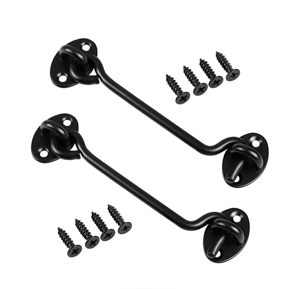 Sumbirg 2 Pcs Cabin Hooks Gate Hook Lock Hook and Eye Latch Stainless Steel Heavy Duty Gate Latch for Door,Window,Garage(Black)