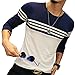 LOGEEYAR Mens Cotton Fitted Long-Sleeve Contrast Color Stitching Stripe T-Shirt (Small, Blue)