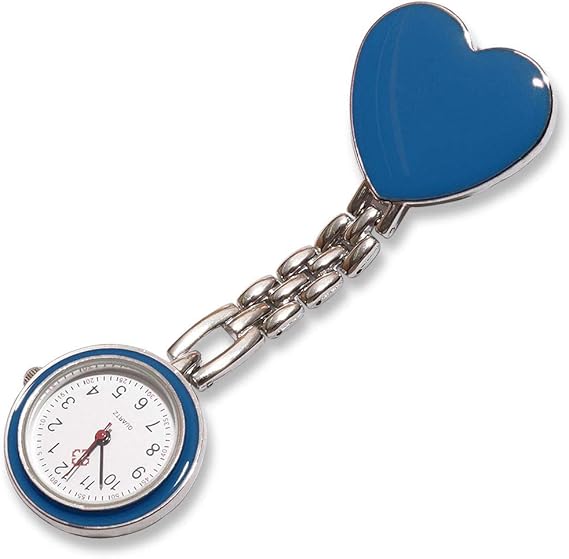 Amazon 懐中時計 ナースウォッチ 逆文字盤 かわいい時計 時計 ハート柄 ブルー 懐中時計 腕時計 通販