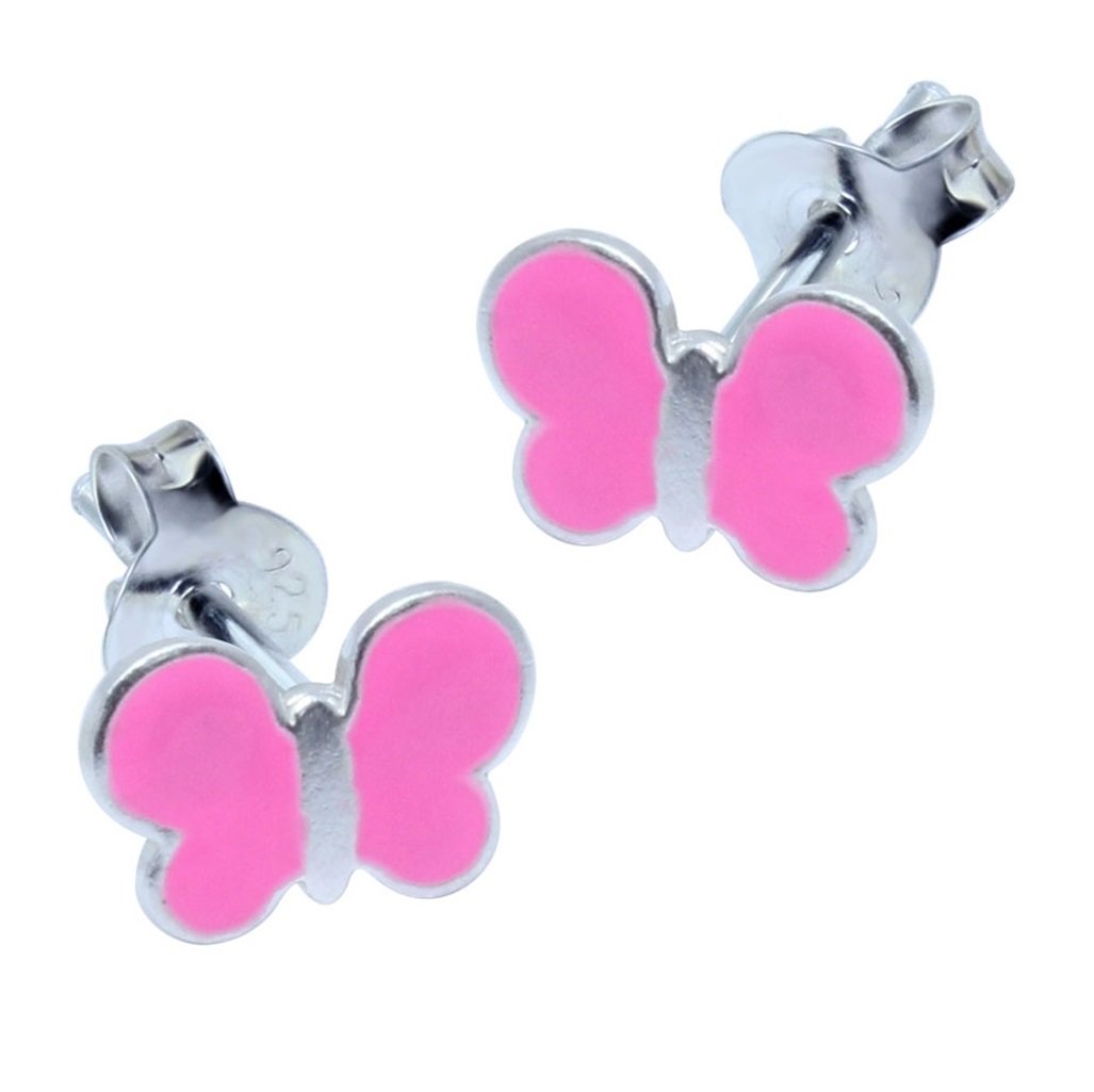 Bright Pink Butterfly Earrings - 925 Sterling Silver
