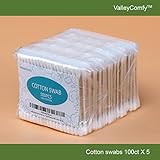 Valleycomfy Wooden Stick Cotton Swabs/Qtips (100CTX5) - Double Tipped Premium 100% Cotton