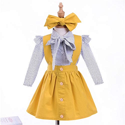 Infant Baby Girlâ€™s Dress Set Dot Print Tops T Shirt + Strap Skirt +Headhand Outfits Set (age:0-6month, Yellow)