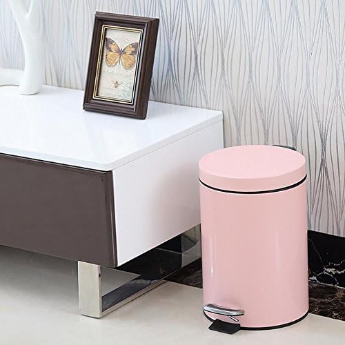 Autohome Step On Trash Can with Handle Mute Slowly Close for Bedroom Kitchen Bathroom- Pink 5L