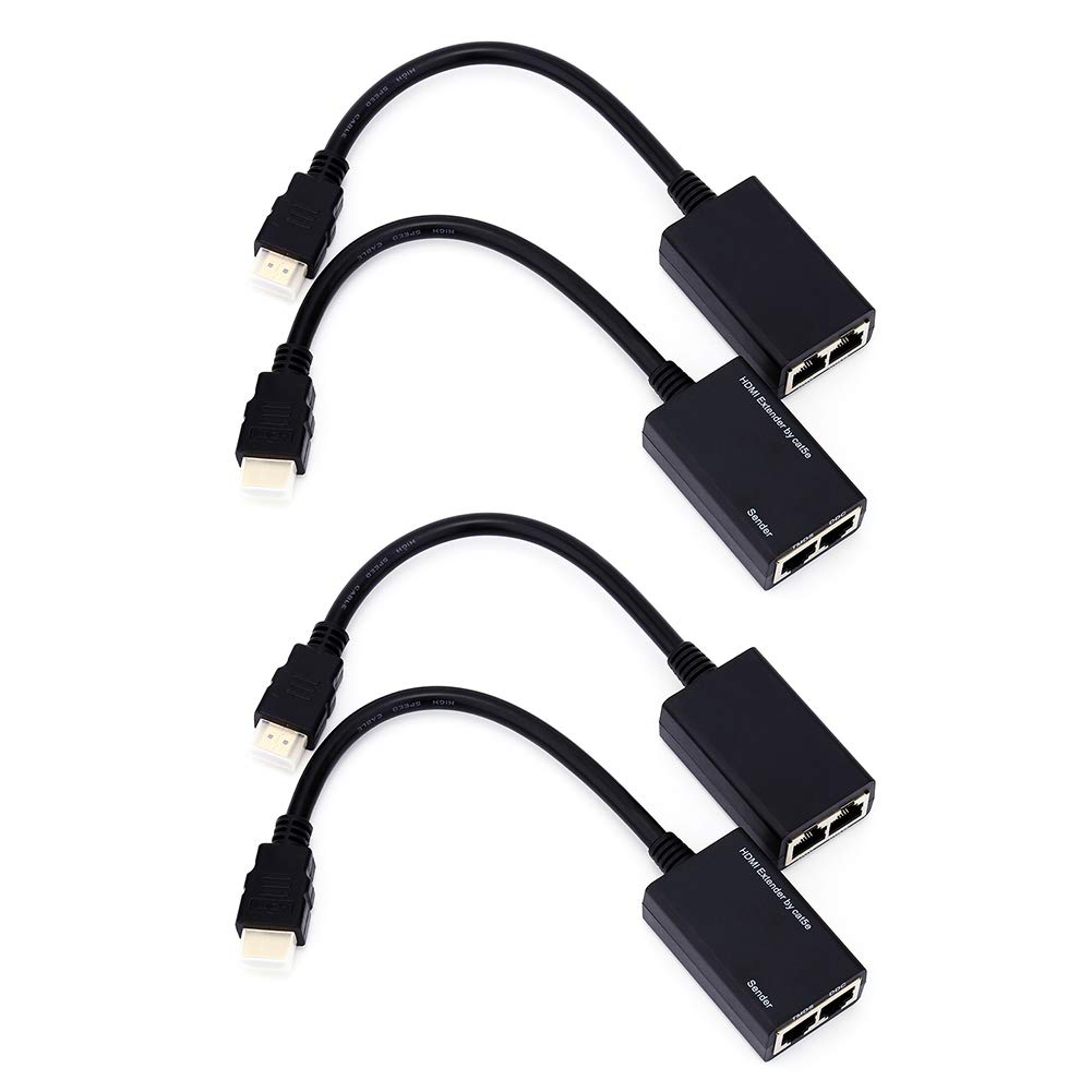 1080p HDMI Extender Receiver&Sender,30M Transmission Distance LAN Ethernet Balun Extender Repeater via Cat5e/6 Support (2PCS)