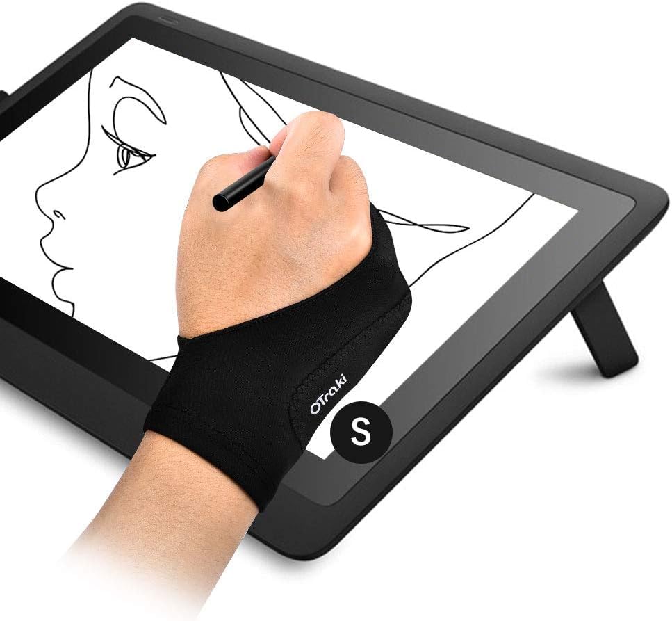 OTraki Artist Glove Anti-fouling Digital Drawing Glove 2 Pack Two Finger Thickening for Graphics Drawing Tablet Art Creation for Right Left Hand, S (7x18.5cm) — image 1