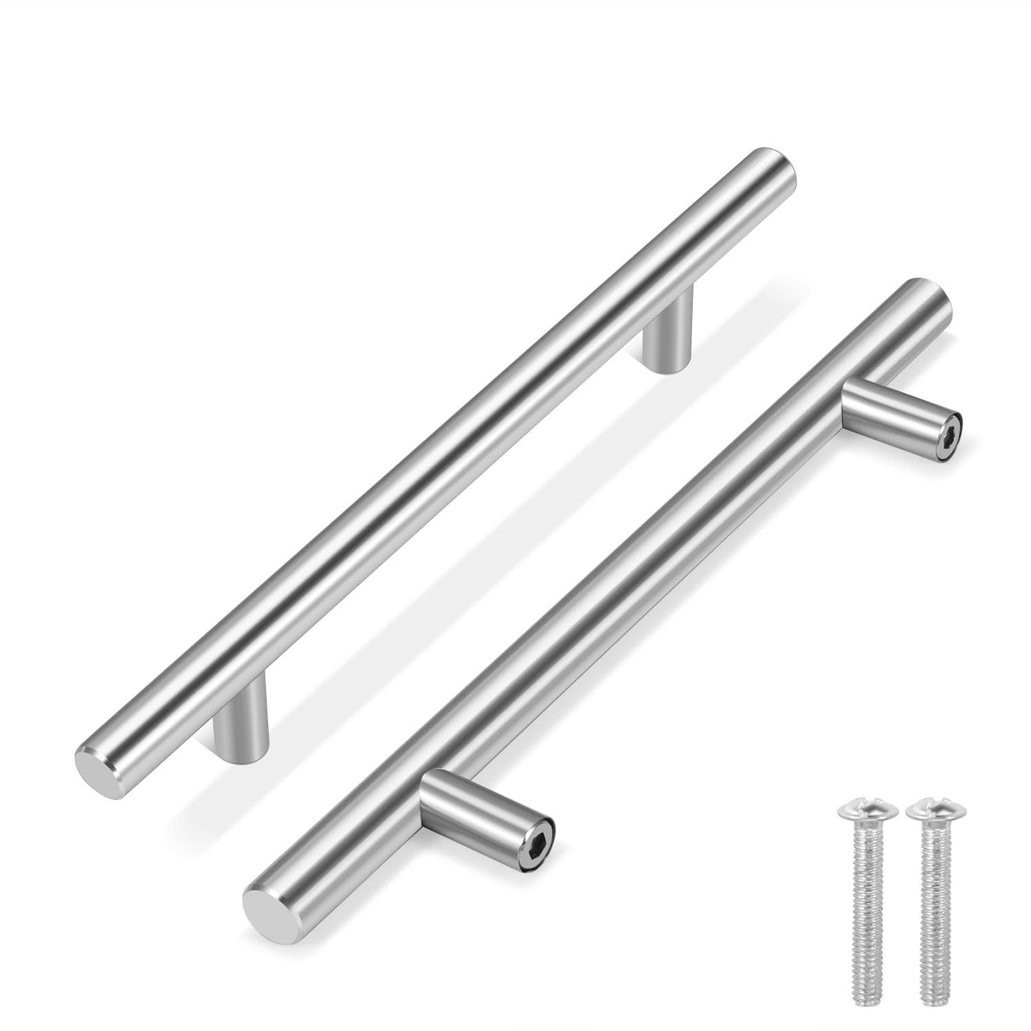 Flexzion 1 Pack 8 Inch Cabinet Door Handles - Stainless Steel Silver Cabinet Handles Brushed Nickel Finish Hardware, 5 Inch Hole Center, Pulls for Kitchen Cabinet, Cupboard, Drawer & Furniture