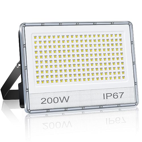 ANNIFUNLY 200 W LED Outdoor Floodlight, 20000LM Super Bright Floodlight, 6500 K Cool White, Floodlight IP67 Waterproof for Garage, Garden, Patio, Park