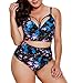 Camlinbo 2018 Women’s Plus Size Swimsuit High Waisted Ruffles Push up Halter Bikini Set, A-nebula Fish, L(US 12-14)