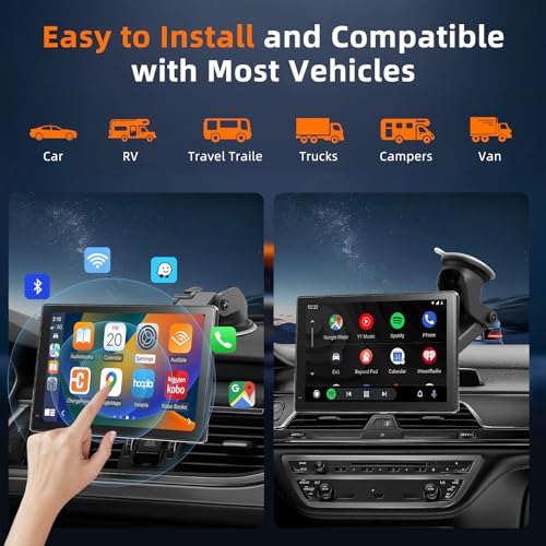 7" Wireless CarPlay Screen for Car, Wireless Carplay Touchscreen for Apple Car Play and Android Auto, Portable Car Stereo with Mirror Link, AUX, Voice Control, GPS Navigation, AirPlay