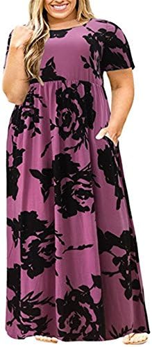 Shele Womens Plus Size Dresses Loose Plain Pockets Long Sleeve Maxi T-shirt Dress