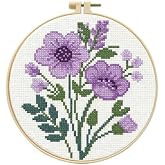 Cross Stitch Kits - Flowers DIY Full Range Cross Stitch Kit (Style C) | With Hoop, Pre-Printed Fabric, Embroidery Threads, Needles,DIY Home Wall Decor, Gift for Craft Lovers