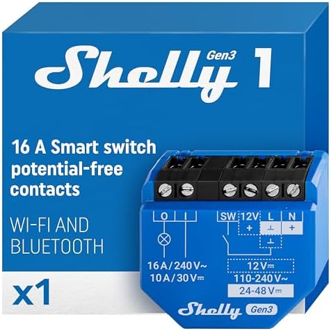 1 Gen3 - Wi-Fi & Matter Interruttore Intelligente Relé, 1 Canale, 16А, Contatto Pulito, Controllo Remoto e Automazione, Porta del Garage, Nessun Hub Richiesto, Alexa, Google Home (2 Pezzi)