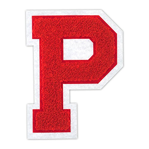 P - Red on White - 4 1/2 Inch Heat Seal/Sew On Chenille Varsity Letter - Thumbnail 5