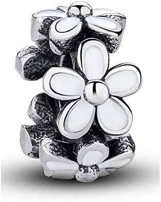 Eburé Silver Charm Daisies White Enamel Daisy Spacer Sterling Bead Fits EvesErose, Pandora, &amp; Similar Charm Bracelets