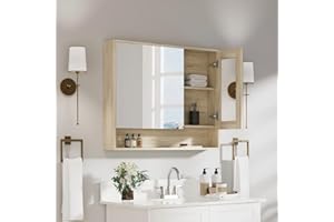 GRUSIGN Bathroom Medicine Cabinet Mirror, 36" x 30" Bathroom Mirror with Storage, Medicine Cabinet Organizer with 2-Door for Laundry Room, Entryway