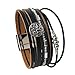 Jenia Black Geniune Leather Cuff Bracelet - Snowflake Alloy Beads and Crystal Bangle Handmade Jewelry for Ladies, Wife Gift - with Magnetic Buckle and Gift Box By