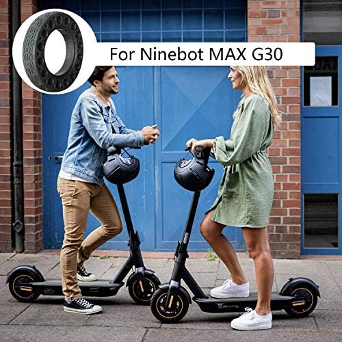 Haude Lot de 2 pneus en caoutchouc solide pour scooter électrique Ninebot Max G30 en nid d'abeille et amortisseur Noir 25,4 cm