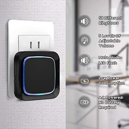 Wireless Doorbell Kit, Coolqiya Door Bell Chimes for Home with 2 Plug