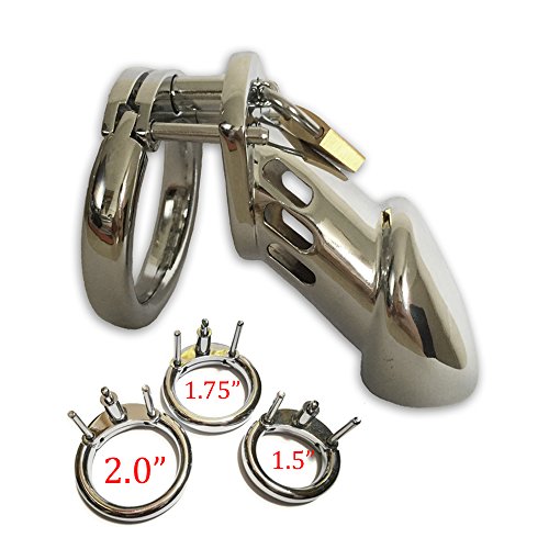 Chromed Plated Cock Cage with 3 Different Size 1.6" 1.8" 2"Rings (Silver)