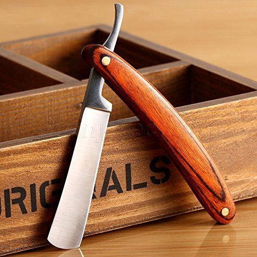 Straight Razor Shaving Razor with Stainless Steel Edge and Wood Handle