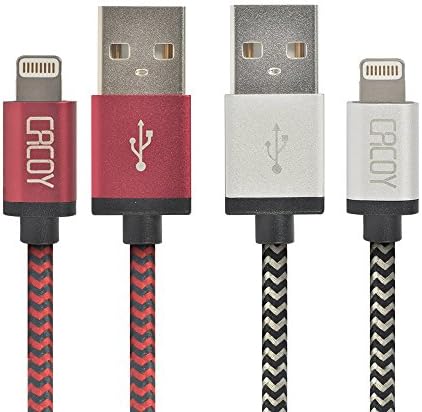 2xPack Lightning to USB Cables [MFi Certified] CACOY 6.6ft/2m Long Braided Charging Cord with Metal Housing for iPhone X / 8 Plus / 8 / 7 Plus / 7 / 6s / 6 Plus / 5s / SE / iPad / iPod (White and Black/Red and Black)