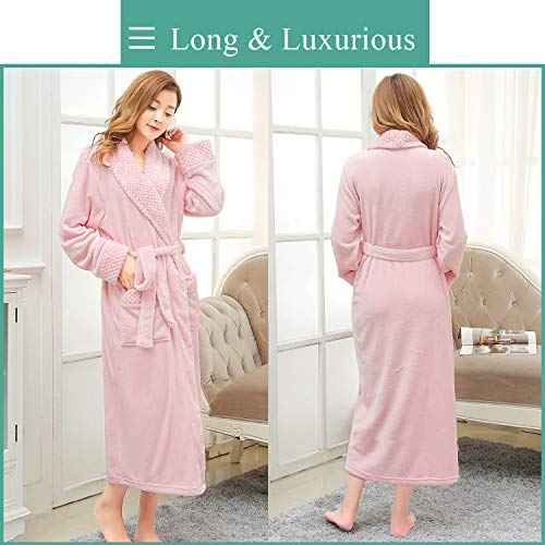 Women's Long Flannel Bathrobe Ultra Soft Plush Microfiber Fleece Robes (S/M, Pink) - Thumbnail 4