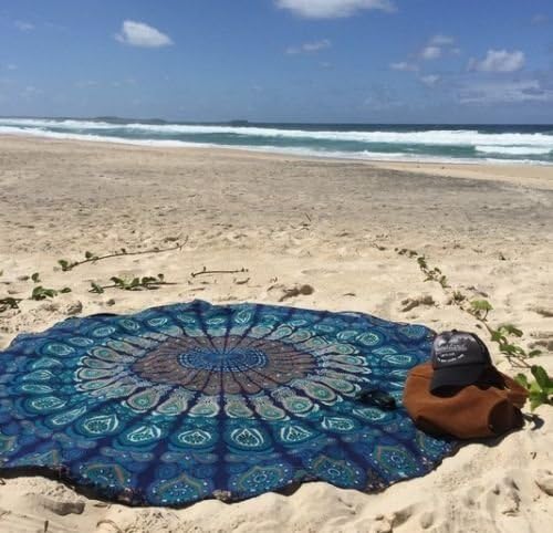 Popular Round tapestry Roundie Beach Throw Tapestry Tablecloth, Round Yoga, picnic sheet By Popular Handicrafts (blue)