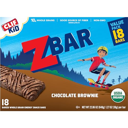 CLIF KID ZBAR – CHOCOLATE BROWNIE – SOFT BAKED WHOLE GRAIN SNACK BARS – USDA ORGANIC – NON-GMO – PLANT-BASED – 1.27 OZ. (18 PACK)