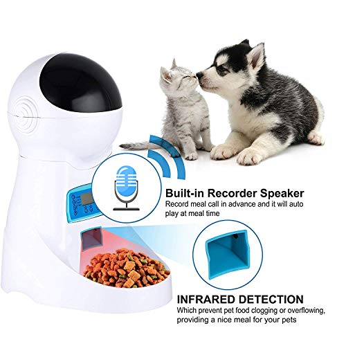 Xuliyme Automatic Cat Feeder Auto Pet Food Dispenser with LCD Display,Voice Record Remind, Timer Programmable, Portion Control for Medium & Large Dog - 4 Meals a Day
