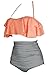 COCOSHIP Orange Pink & Black Striped Retro Boho Flounce Falbala High Waist Bikini Set Chic Swimsuit Bathing Suit S(FBA)