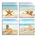 YPY Painting Zen Spa Beach Stone Sea Shells Sand Sunshine 4 PCS Wall Art Stretched Canvas Art Set Framed Ready to Hang (Blue, 12x12in)