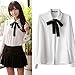 ETOSELL Womens Button Down Shirt Long Sleeve White Cotton Peter Pan Blouses White Collared Dress Shirt with Bow Tie