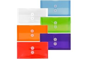 JAM PAPER Plastic Envelopes with Button & String Tie Closure - #10 Business Booklet - 5 1/4 x 10 - Assorted Colors - 6/pack