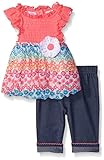 Little Lass Baby Girls' 2 Piece Chiffon Bubble Hem Top and Denim Capri Pant Set