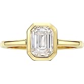 Michooyel Sterling Silver 2ct Emerald Cut Cubic Zirconia Engagement Rings for Women 18K Gold Plated Solitaire Bezel Setting Wedding Ring Promise Ring Wedding Band