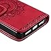 MOLLYCOOCLE iPhone SE & 5 & 5S Case, Stand Wallet Premium PU Leather Skin Cover Magnetic Flip Folio TPU Cushion Bumper Embossed Flower Design for iPhone SE & 5 & 5S & Bling Butterfly Dust Plug,Red