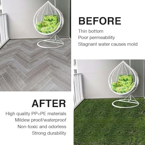 Dsocool Outdoor Artificial Grass Tiles Interlocking Turf Squares 10 Pack, 30×30cm Fake Grass Mat for Balcony Patio Deck Flooring Decor, Self-draining, 1 Square Meter