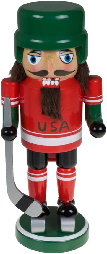 Nutcrackers - Clever Creations Hockey Player 9 Inch Traditional Wooden Nutcracker, Festive Christmas Décor for Shelves and Tables
