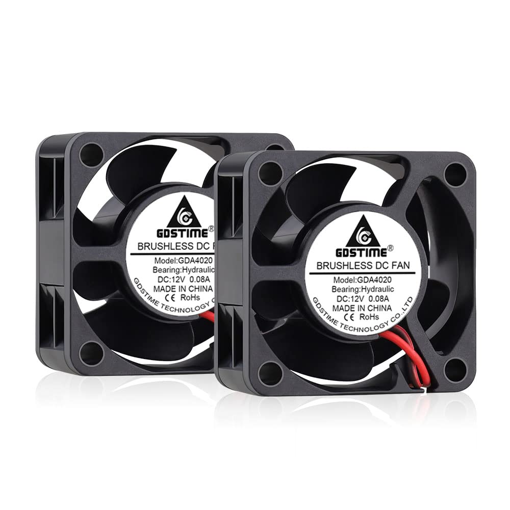 GDSTIME 2PCS 4020 DC 12V 40mm x 20mm Fan 2-Pin 40mm Cooling Brushless Fan 40mm x 40mm x 20mm