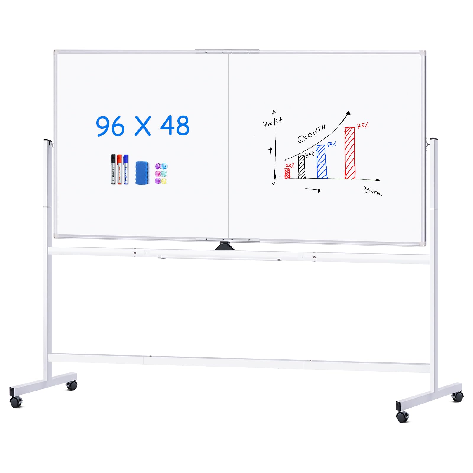 Photo 1 of maxtek Rolling Whiteboard, 96x48 Large Double-Sided White Board Dry Erase on Wheels, Giant Magnetic White Board Standing for Office, School, Home Office, Homeschool