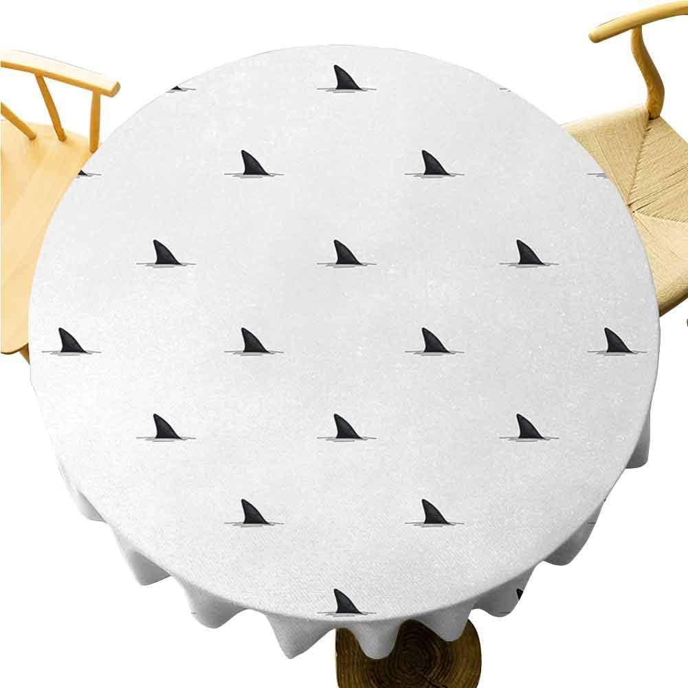 UETECH Overlays Round Tablecloth Sea Animals Pattern of Shark Fins Speedy Fish Hunting Minimalistic Design Artwork Print Black White Diameter 36"