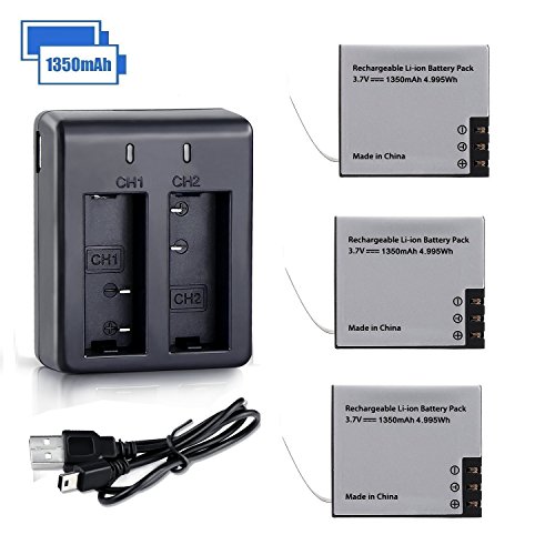 VVHOOY 1350mAh Rechargeable Action Camera Battery and Dual Charger for YI Discovery 4K Action Camera,Pack of 3 - Thumbnail 5