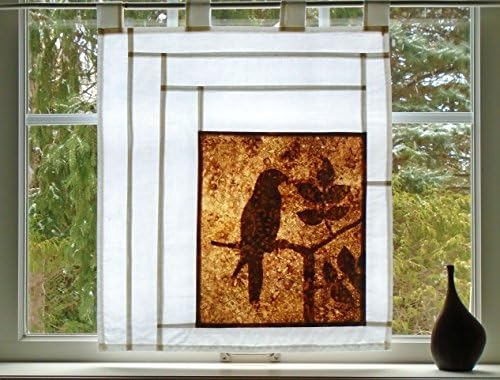 African Gray Parrot ~ Bleached Art Stained Glass Look Pojagi Batik Window Treatment / bohemian cafe curtain / boho boudoir / hippie curtain