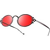 WMG Retro Oval Sunglasses for Men and Women- Small Hippie Glasses Steampunk Style Halloween