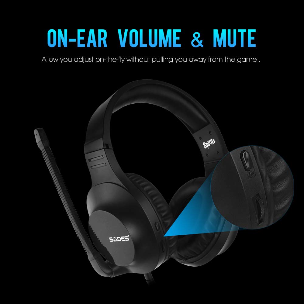 SADES Wired Gaming Headset, Spirits Over-Ear Stereo Gaming Headphones with Mic and Volume Control, Y Splitter Cable, Comfortable Earmuffs for PC, Laptop, Mac, PS4, Nintendo Switch, Black